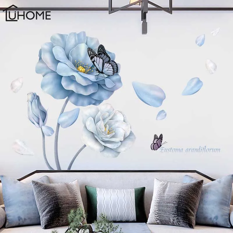

Large 3D Blue Flower Living Room Decoration Butterfly Vinyl Wall Stickers DIY Modern Bedroom Home Decor Poster Wall Art 126x86cm