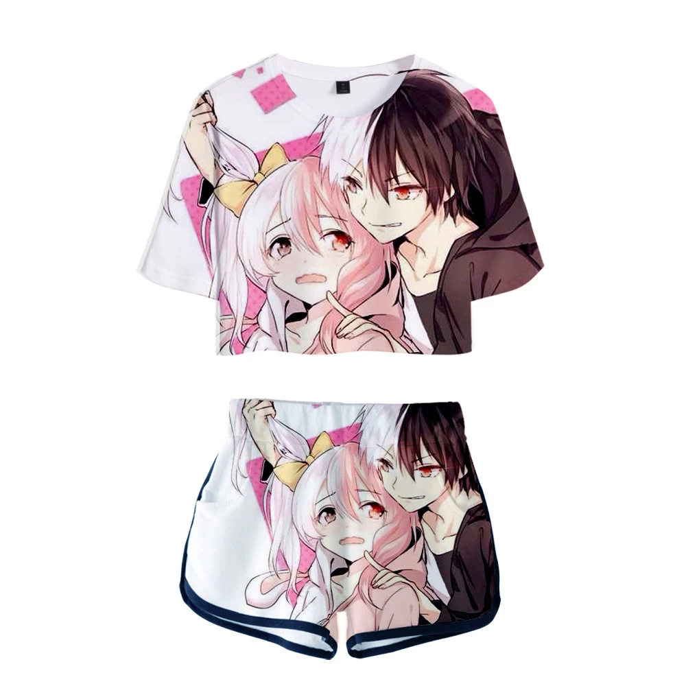 

Женский комплект из двух предметов Danganronpa, повседневный укороченный топ с 3D-принтом и шорты, модная уличная одежда, лето 2019