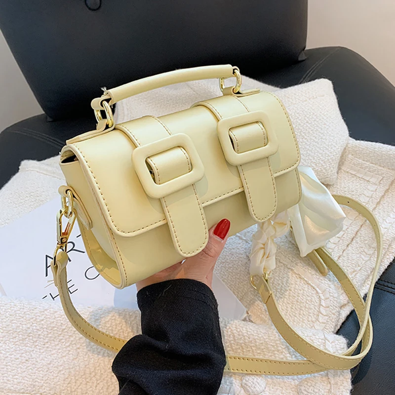 

Ladies Shoulder Bag White Small Scarves PU Leather Bags For Women 2021 Fashion Branded Chain Crossbody Shoulder Trend Bolsa