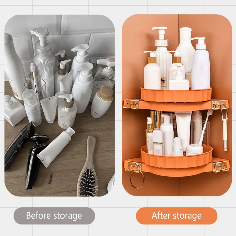 

Угловая стойка для хранения, вращающийся самоклеящийся удобный органайзер для хранения для ванной и кухни J2Y