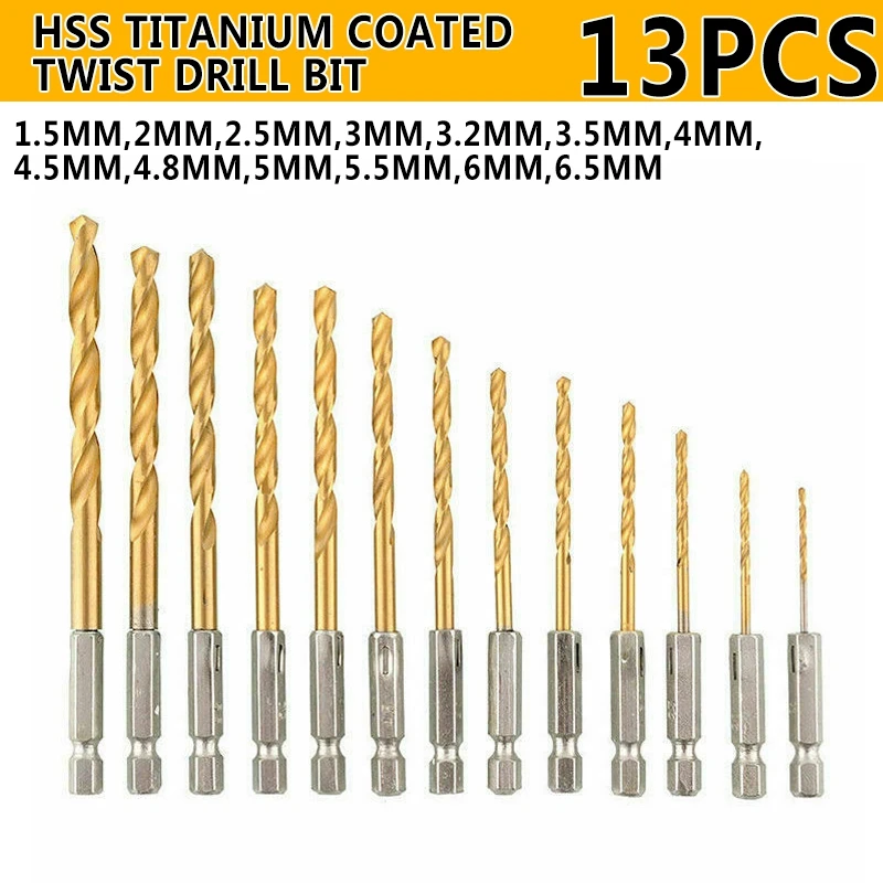 13 шт. HSS Титан покрытием спиральное сверло шестигранным хвостовиком высокое St