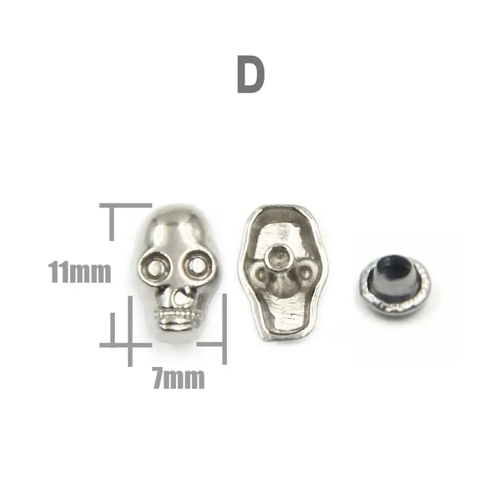 D 10Pcs Череп крест кость заклепки с шипами пятна Гвоздика панк-рок DIY Кожа ремесло для одежды мешок обуви части одежды аксессуары - Цвет: D 10Pcs