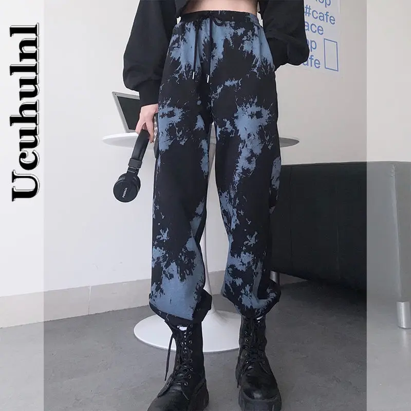 

Ucuhulnl Y2K Korea Ulzzang Punk New Gothic Pants Loose Vintage Hip-Hop Big Size Couple Leggings Pants Harajuku Tie-Dye Women
