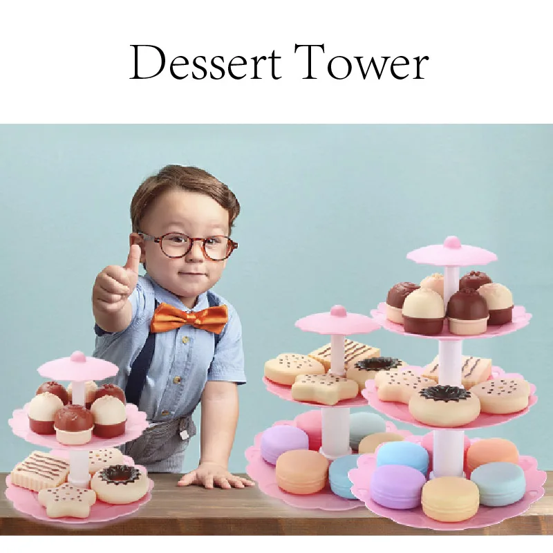 

17pcs Cake Tower Mini Cookie Food Set Plastic Kitchen Toys Kids Pretend Play Cake Cookies Dessert Tower Toy Birthday Gift