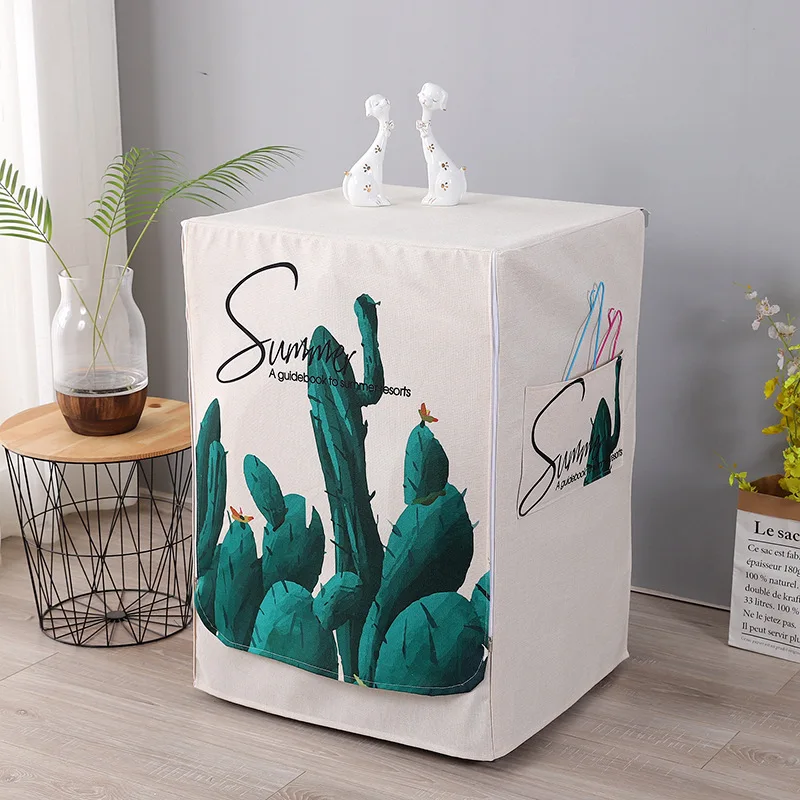 

Cotton Linen Waterproof Sunscreen Thicker Washing Machine Cover Automatic Roller Universal Cover