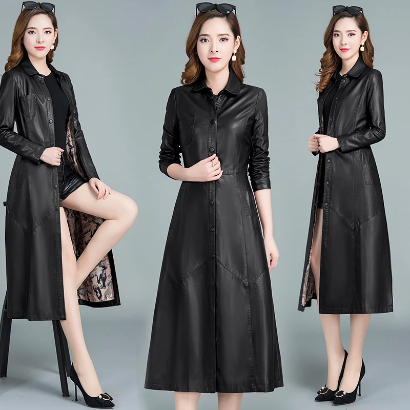 Women's jacket Pu leather coat plus Changchun autumn fashion locomotive leather windbreaker over the knee women black red