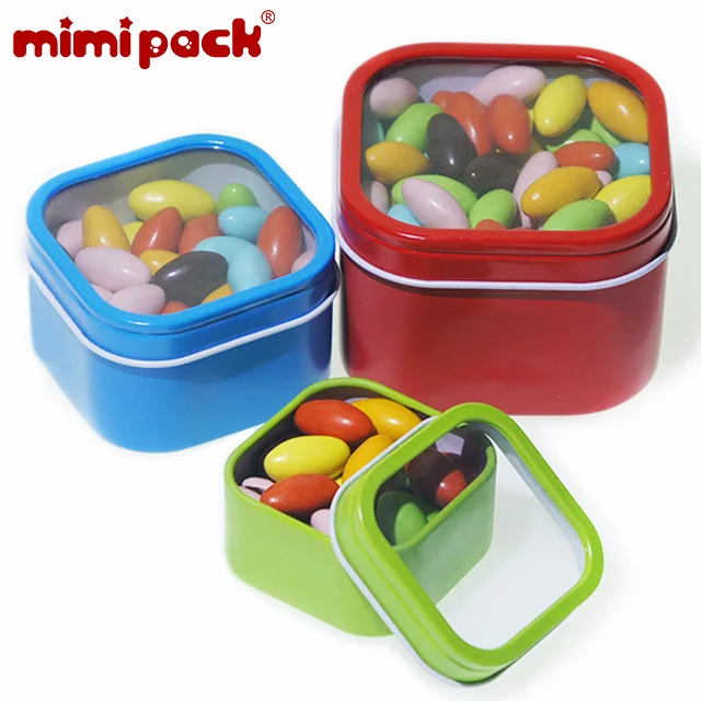 Mimipack квадратные жестяные коробки с прозрачным окном сахар шоколад коллекция рождественских подарков Конфеты жестяные банки(24 шт./лот, 6 цветов