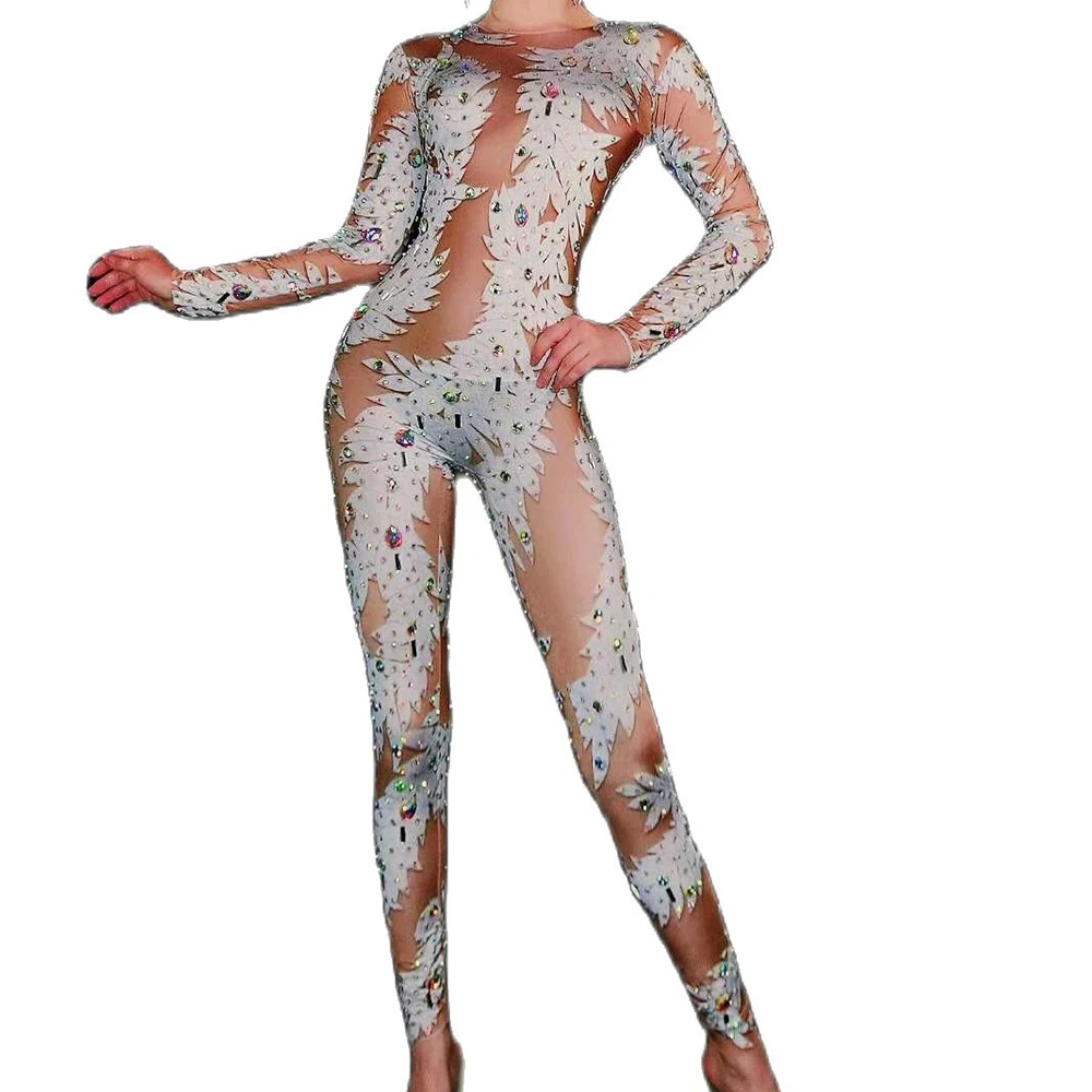 Белый с узором из листьев принтованные комбинезоны колготки со стразами