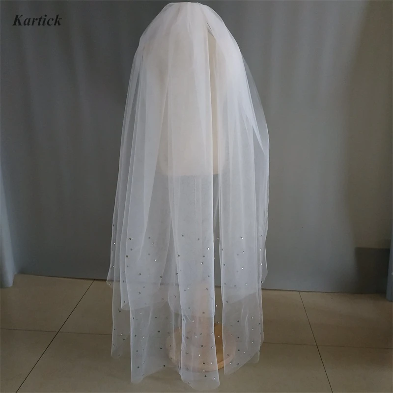 

Short Wedding veils with Beads New Arrival White Ivory Two Layers Bride Veil with Comb Fashion Mariage Wedding Accessories