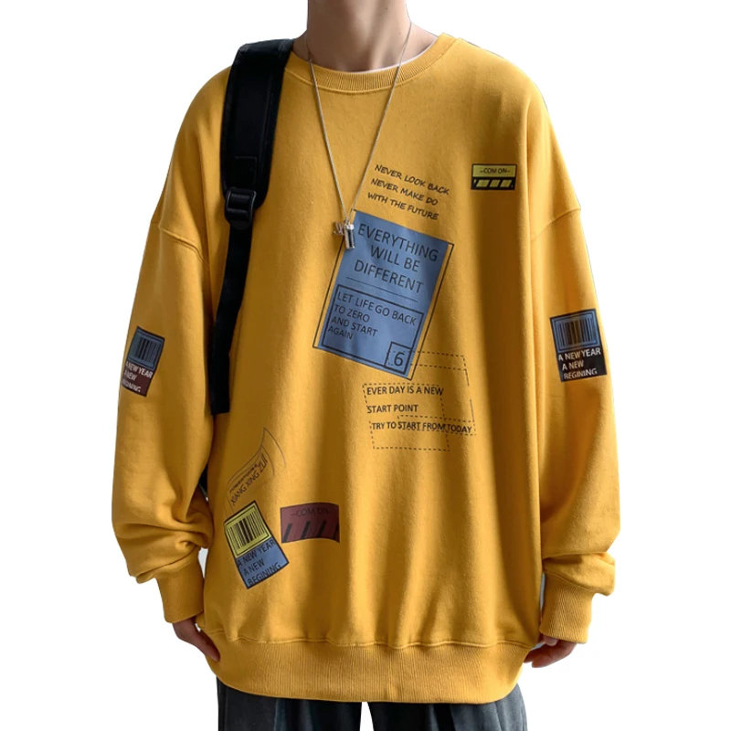 

2021 Men Hip-Hop Pullover Korea Style Loose O-Neck Long Sleeve Sweatshirts Trend Couples Comfortable Soft Streetwear Hoodie