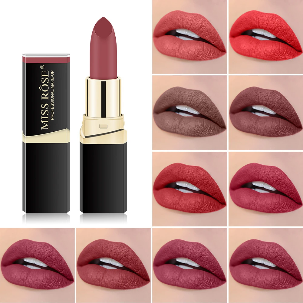 Black square tube long lasting non-discoloring lipstick beauty women's matte matte waterproof velvet lipstick
