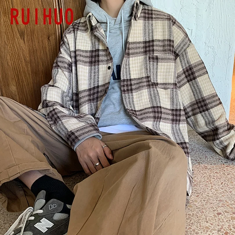 RUIHUO шерстяная мужская куртка уличная одежда Тканевая обувь в стиле Харадзюку В