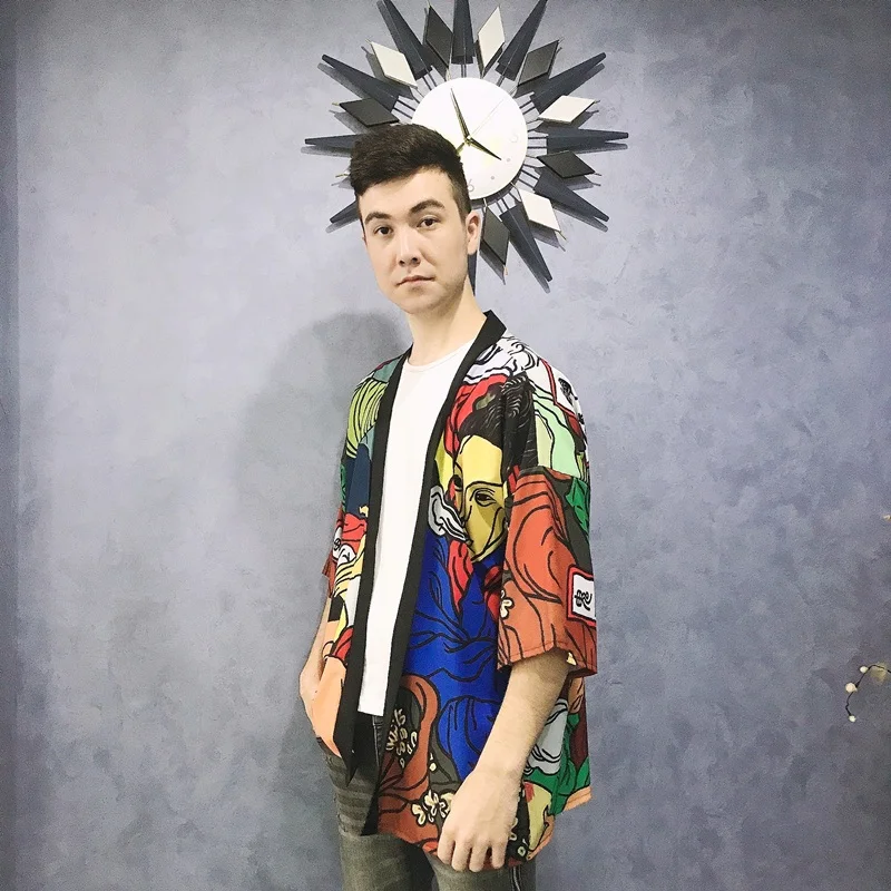 Kimono Man Japanese Clothing Samurai Custume Yukata Male Jacket Asian Style Streetwear Haori Men Obi FF3014 | Тематическая одежда