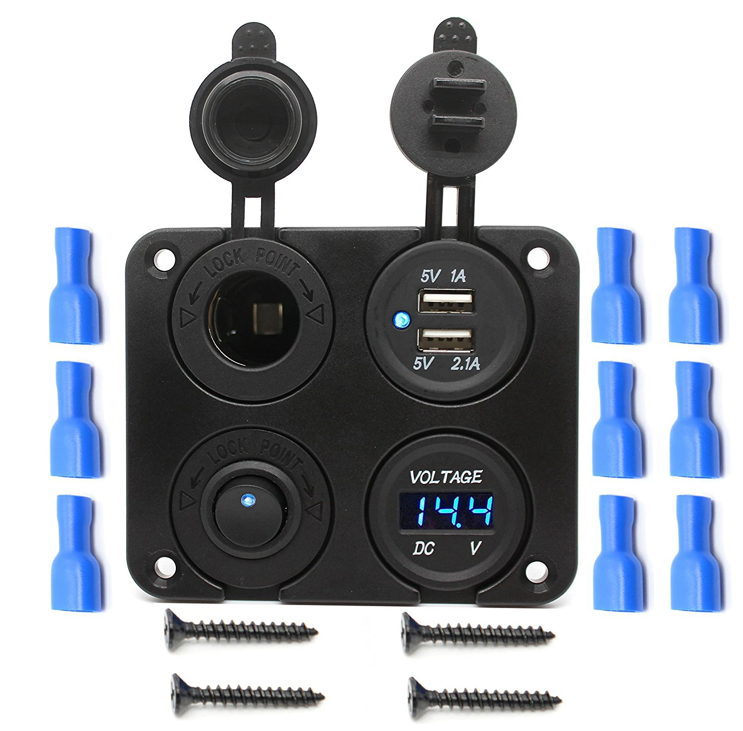 

Автомобильное зарядное устройство с двумя USB-портами 3,1 А, вольтметр, кнопка включения и выключения, переключатель для лодок, морских грузовиков, мотоциклов, домов на колесах, квадроциклов, транспортных средств