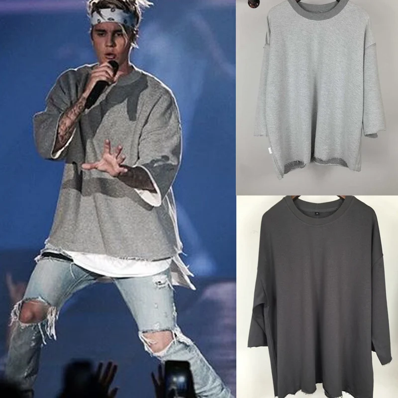 

J.B. Same Style Oversized T Shirt Loose Three-quarter Sleeve Terry Sweater Couples Matching Popular Streetwear Crop Top