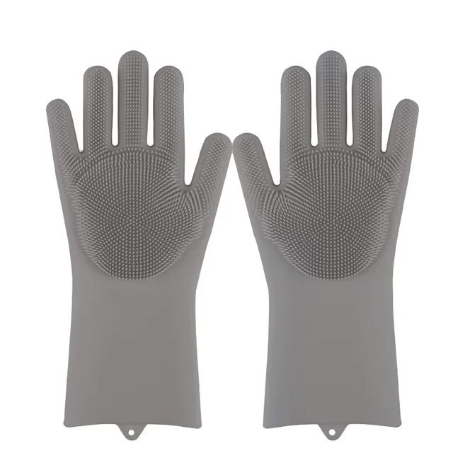 Gray-1 pair Силиконовая перчатка для мытья посуда уборки волшебная губка-скруббер резиновая перчатка для мытья посуды кухонная машина ванная комната щетка для уборки домашних животных - Цвет: Gray-1 pair