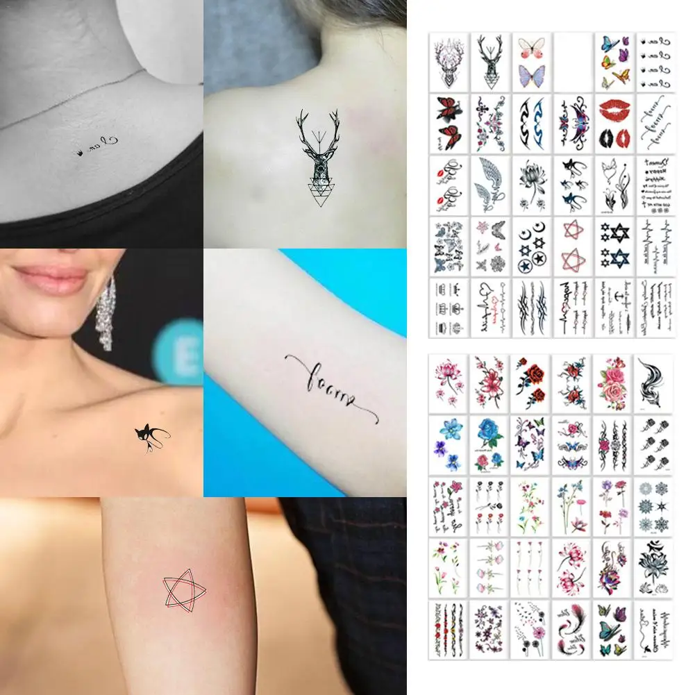 

Temporary Waterproof Long-lasting Tatoo Body Stickers Words Inspirational Lines Flowers Leaves Body Stickers For Back Chest Legs