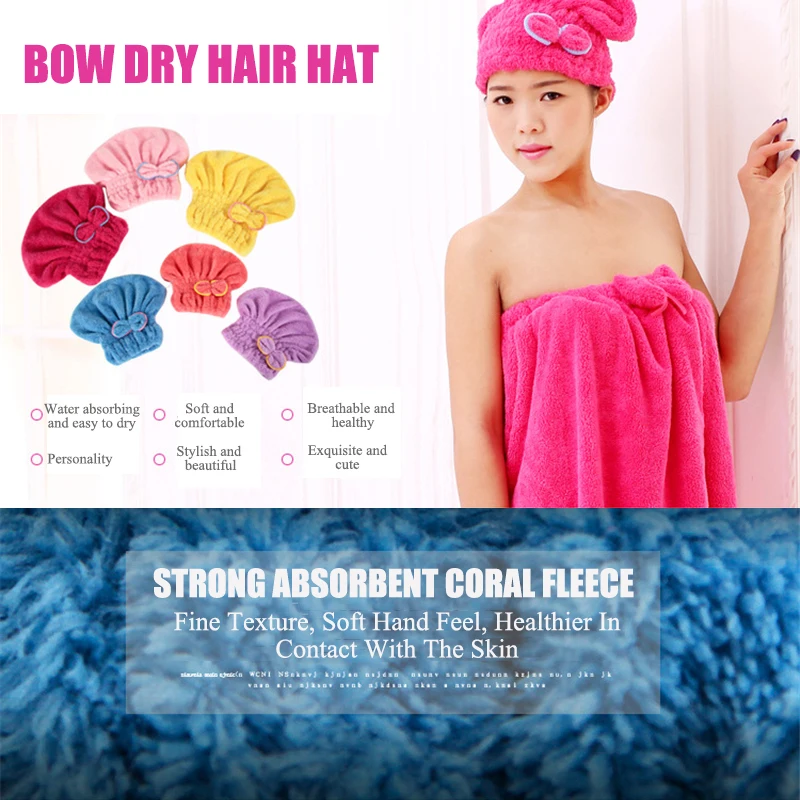 

Microfiber Hair Towel Turban Towel Quick Hair Drying Bath Spa Bowknot Wrap Head Wrap Towel Hat Cap For Bath Bathroom Accessories
