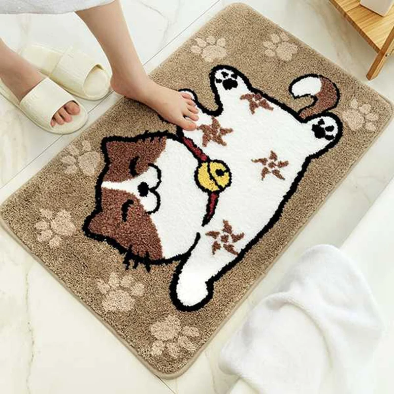 

Cartoon Flocking Home Bathroom Non-Slip Mat, Door to Door, Home Bedroom Door Mat, Absorbent Foot Mat