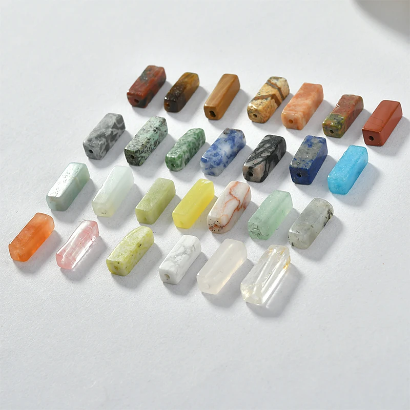 Бусины из натуральных камней с кристаллами квадратные длинные трубчатые бусины