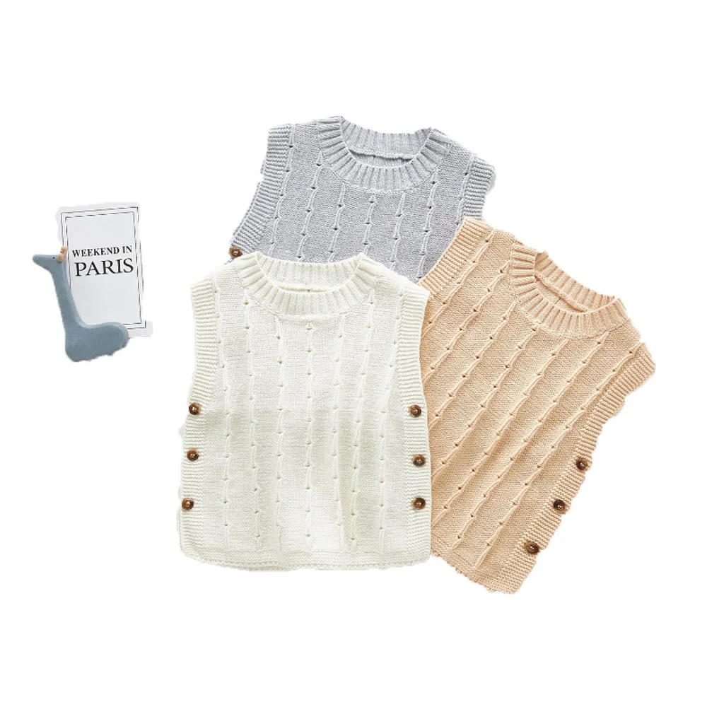 

Autumn New Arrivial Baby Boys Girls Clothing All-match Cotton Outwear Knitted Sleeveless Vest Solid Cute Double Breasted Sweater