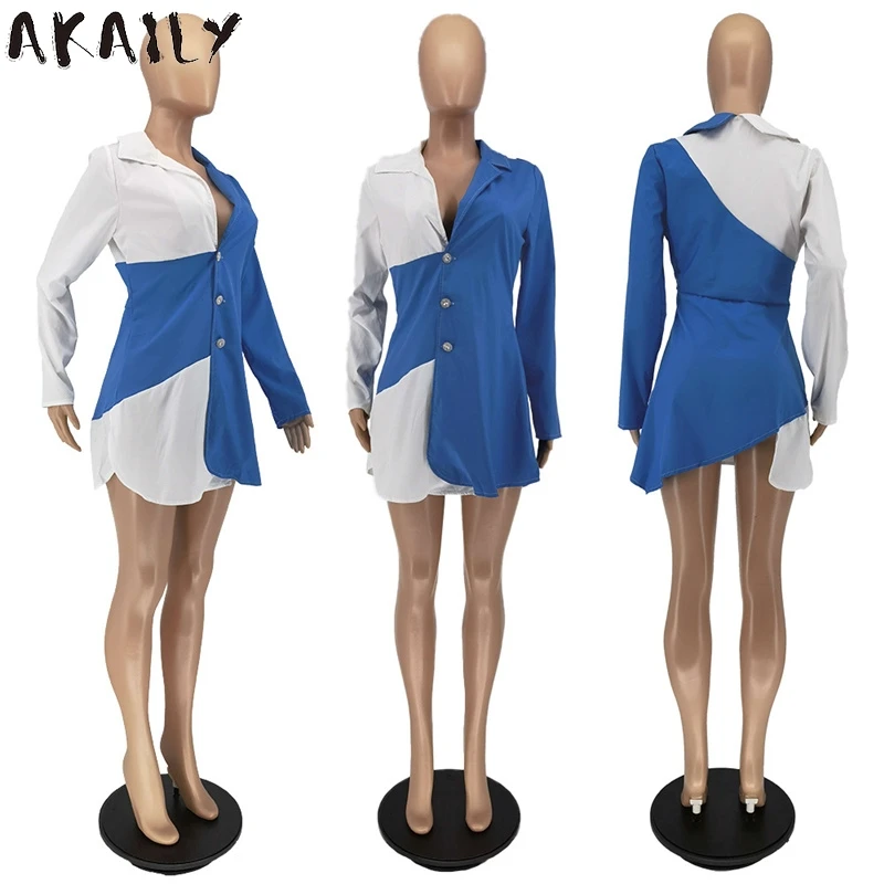 

Akaily Streetwear Black Patchwork Summer Dresses For Women 2021 V Neck Long Sleeve Bodycon Dress Female White Casual Mini Dress