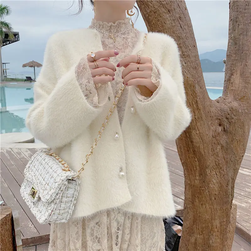 

2022 Autumn Winter Women Faux Mink Fur Coat Solid Single Breasted Elegant Casual New Fashion Female Thick Jacket Outwear M118