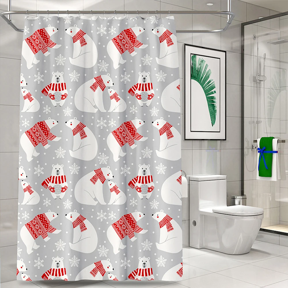 

Занавеска для душа с рождественским рисунком, водонепроницаемая моющаяся занавеска для ванной с белым медведем, занавеска для ванной, рожд...