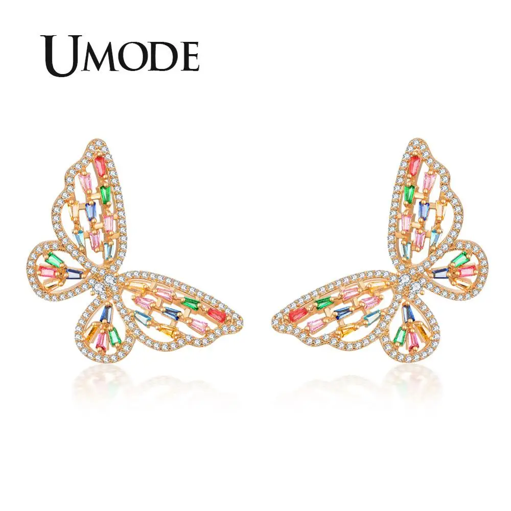 UMODE корейские женские серьги-бабочки, винтажные милые серьги-гвоздики, роскошные циркониевые свадебные серьги, модные ювелирные изделия UE0602