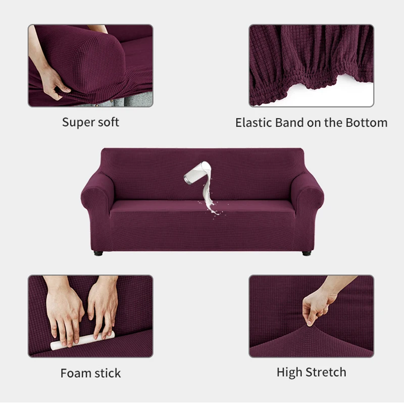 

Solid Color Waterproof Sofa Cover Elastic All-Inclusive Slipcover For Living Room Thick Stretch Couch Cover All Season Covers