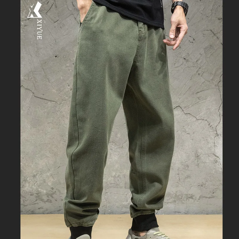 

autumn winter 2020 loose beam feet denim elastic casual pants male harem large size 3XLfat fall thick Harem jeans elastic pants