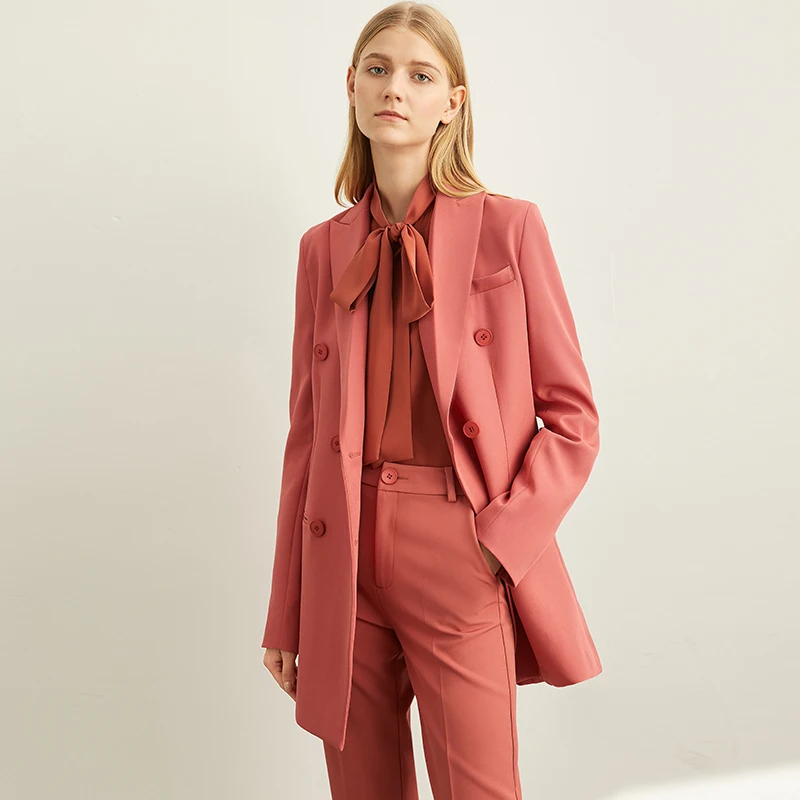 Amii Minimal Western Style Outerwear Pants Shorts Professional Suit Women New Autumn leisure suit Two-Piece Set - Цвет: Coral Red (coat)