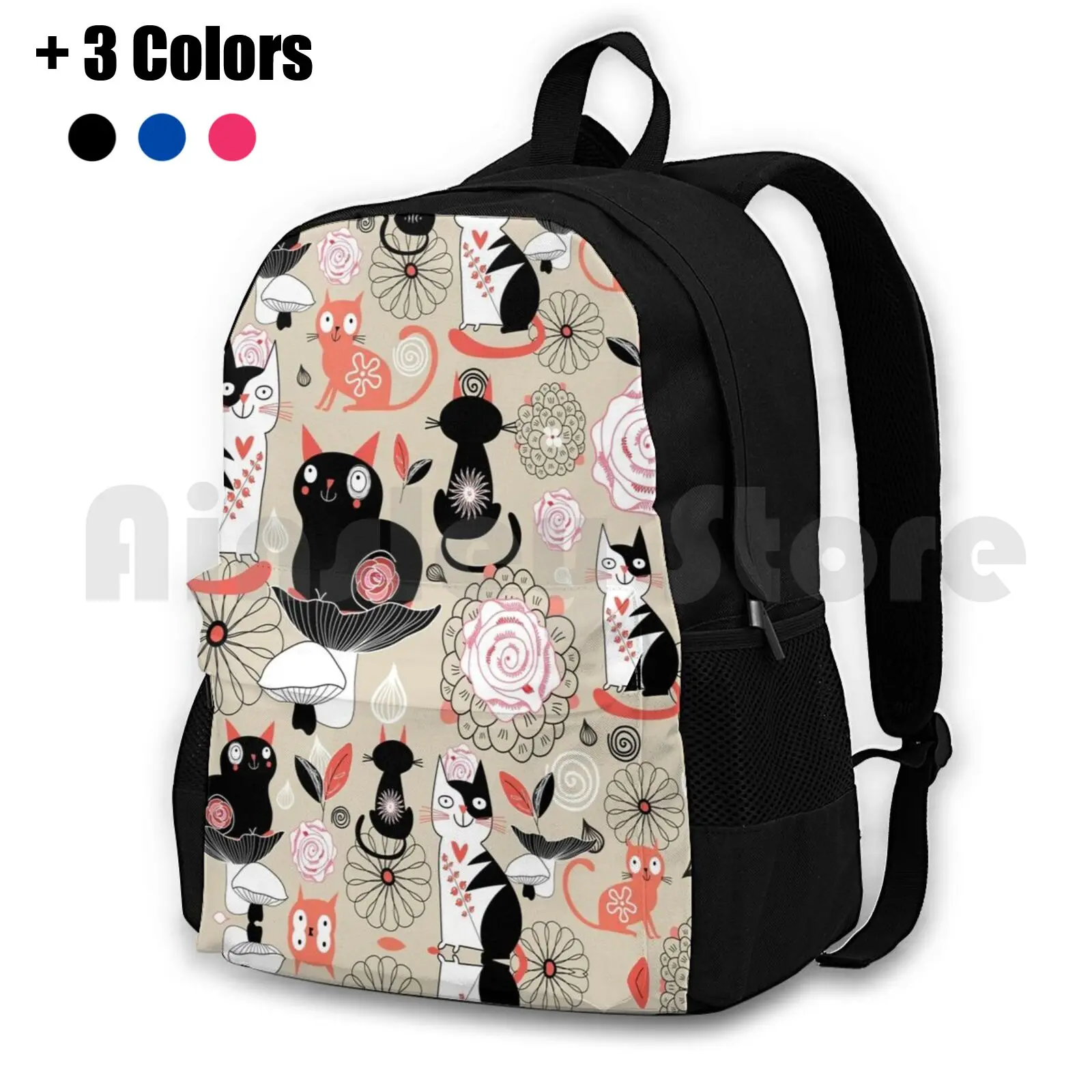 

Floral Pattern With Cats Outdoor Hiking Backpack Riding Climbing Sports Bag Cats Kittens Smiles Fun Wallpaper Textures Plants