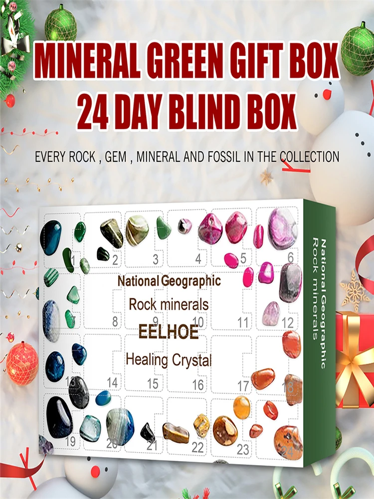 

24 Grid Healing Crystal Advent Calendar Christmas 24 Days Countdown Surprise Guess The Blind Box Collection Set Gift for Kids