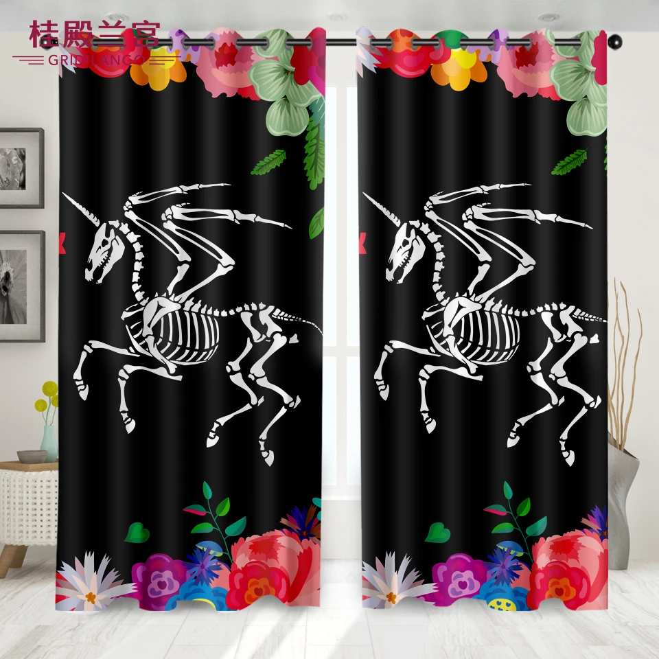 GRIDILANGO Единорог Русалка занавеска с черепами для спальни гостиной офиса черным