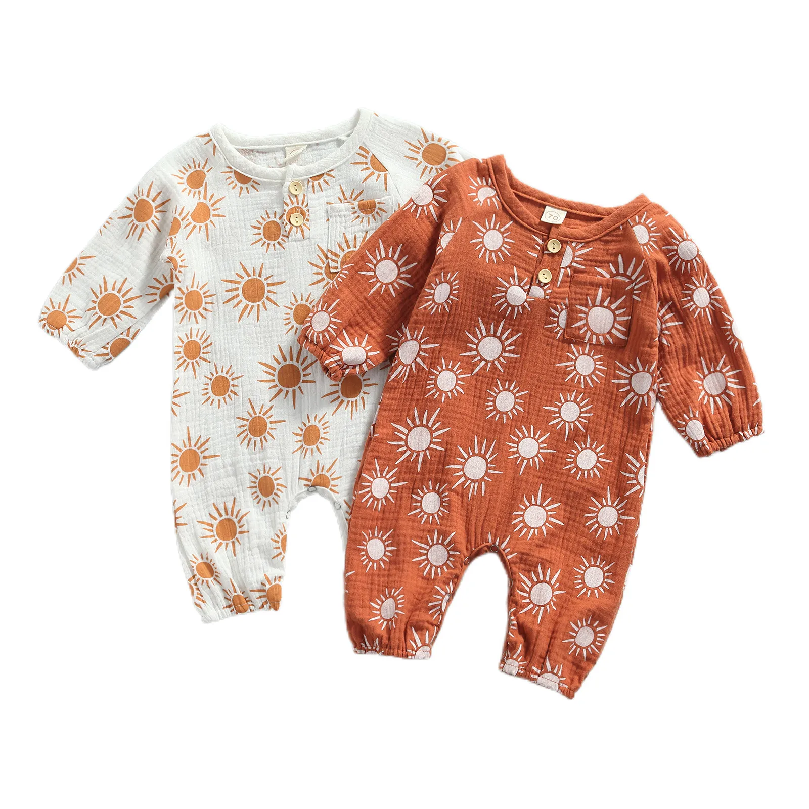 

Комбинезоны для новорожденных, хлопковый комбинезон с милым принтом солнца для маленьких мальчиков и девочек, комбинезон, осенняя одежда, д...