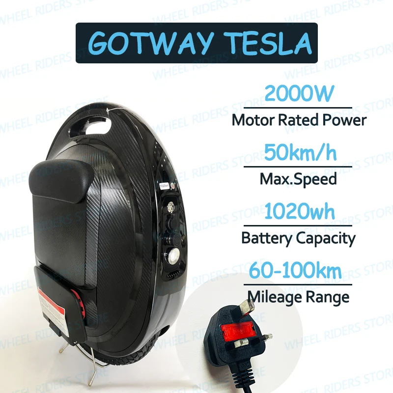 Gotway Tesla новейший обновленный с кнопкой против вращения и звуком Bluetooth 1020Wh 2000 Вт Одноколесный Электрический велосипед - Цвет: Tesla 2019 UK Plug
