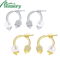 moonmory 100 925 sterling silver ice cream pearl stud earrings for women fashion crystal zircon party wedding jewelry wholesale