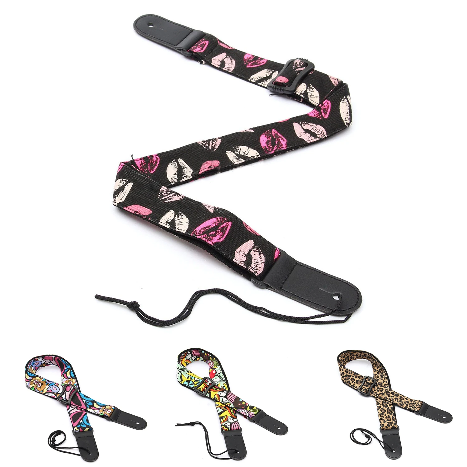 

Washable No Fading Cartoon Style Adjustable Guitar Strap Denim Belt Leather Ends, Yellow Leopard print