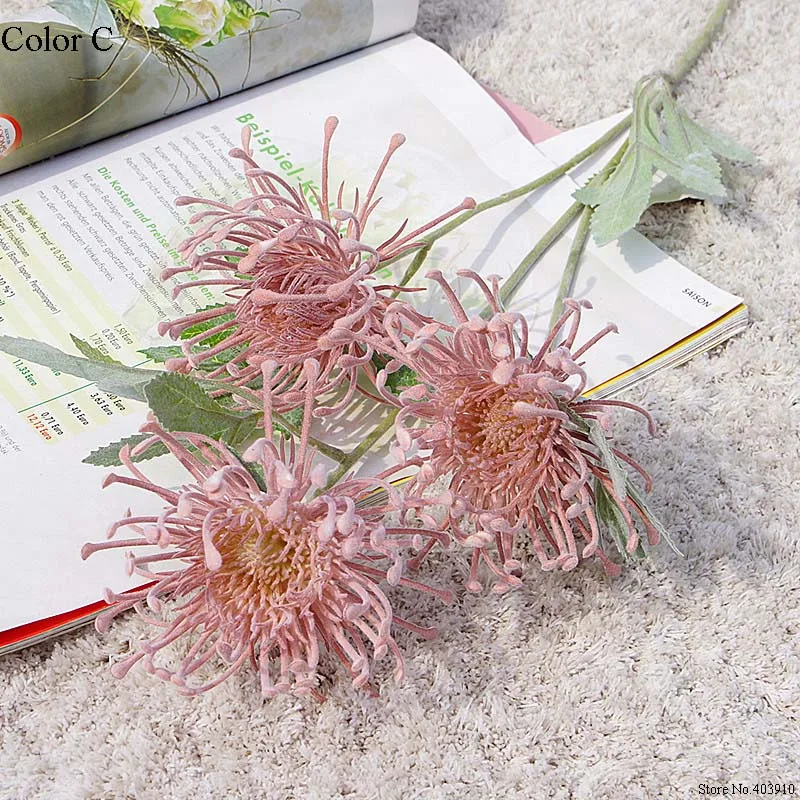 Флокированные Leucospermum искусственные цветы для украшения свадьбы Искусственные цветы пластик искусственный цветок растение Флер искусственное