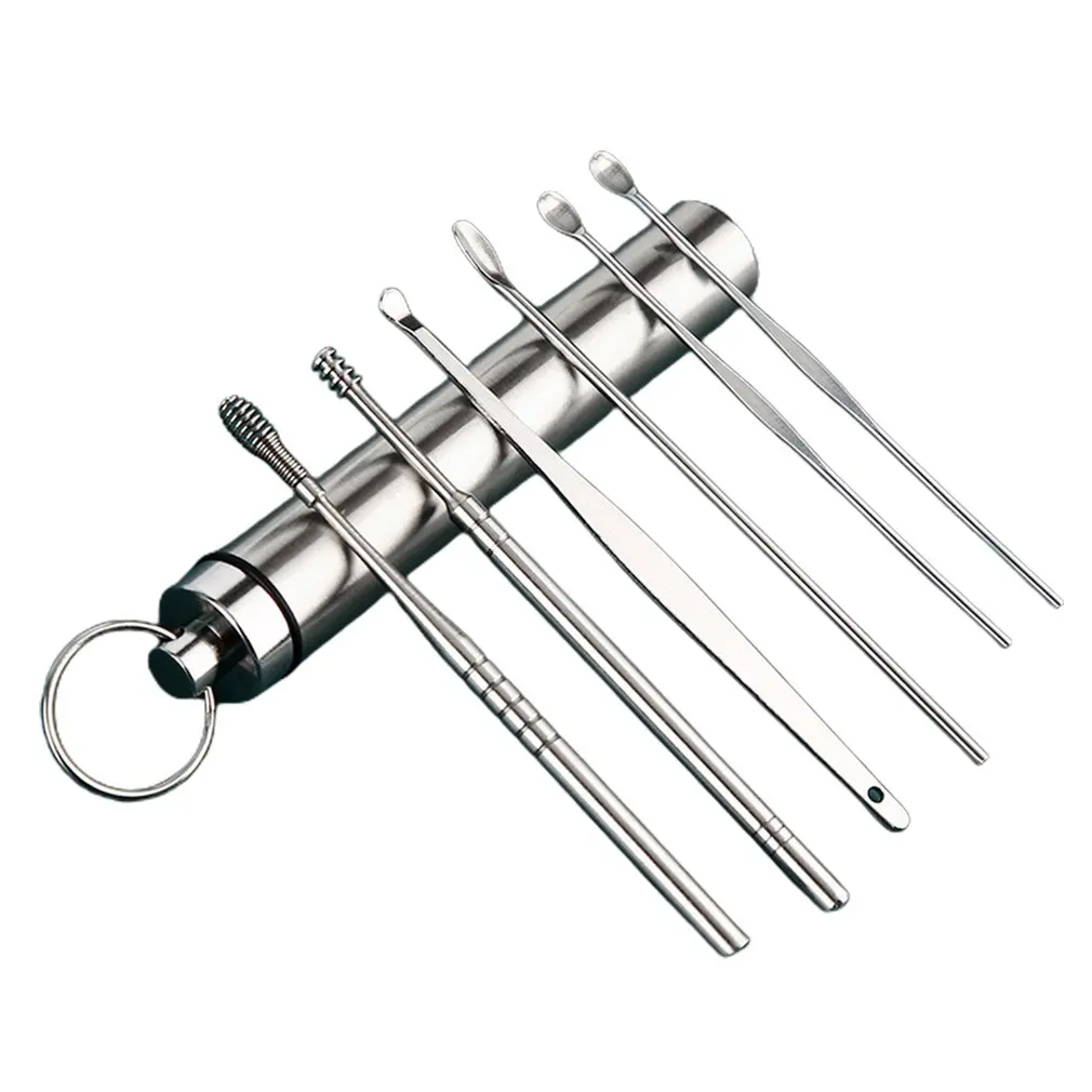 

Ложка для чистки ушей, 6 шт., портативный инструмент для чистки ушей из нержавеющей стали, многофункциональное устройство для чистки ушей, на...