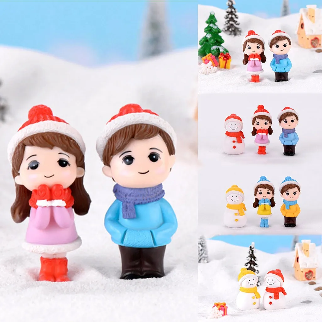 Мини Пара Снеговик статуя смолы ремесленника садовая Статуэтка микро