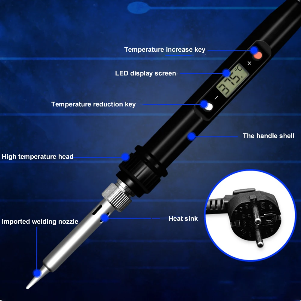 

80W Electrical Soldering Iron Burning Embossing Anti Rust Tool Digital Display Welding Cusp Adjustable Temperature Wireman