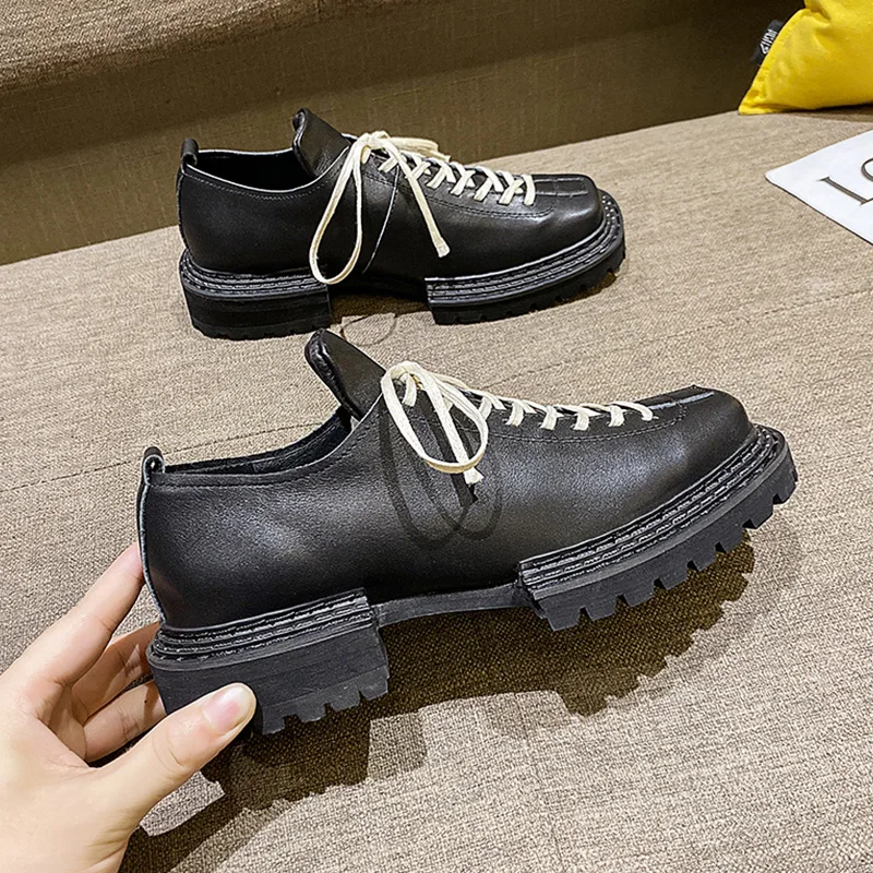 

Shoes Woman Flats Autumn Oxfords Clogs Platform Low Heels British Style Casual Female Sneakers Round Toe Dress Fall New Leather