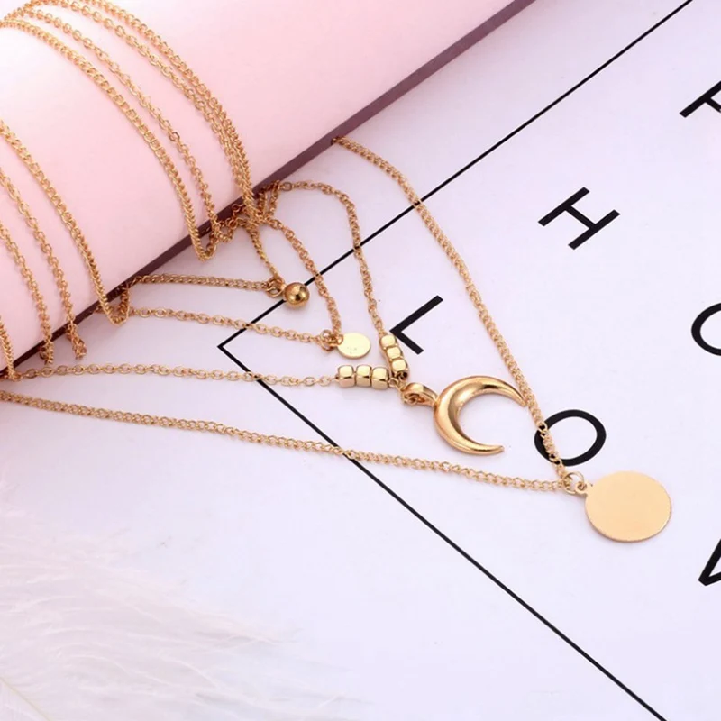 New Multilayer Moon Necklaces &amp Pendants For Women Vintage Charm Gold Choker Necklace 2019 Bohemian Jewelry Wholesale | Украшения и