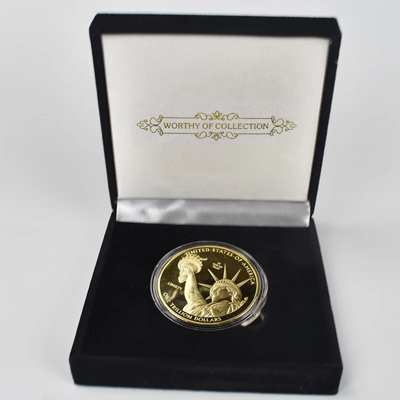 gold gift box Позолоченные USD 1 триллиона долларов металлические монеты с указанием чехол черная бархатная Подарочная коробка для коллекции - Цвет: gold gift box
