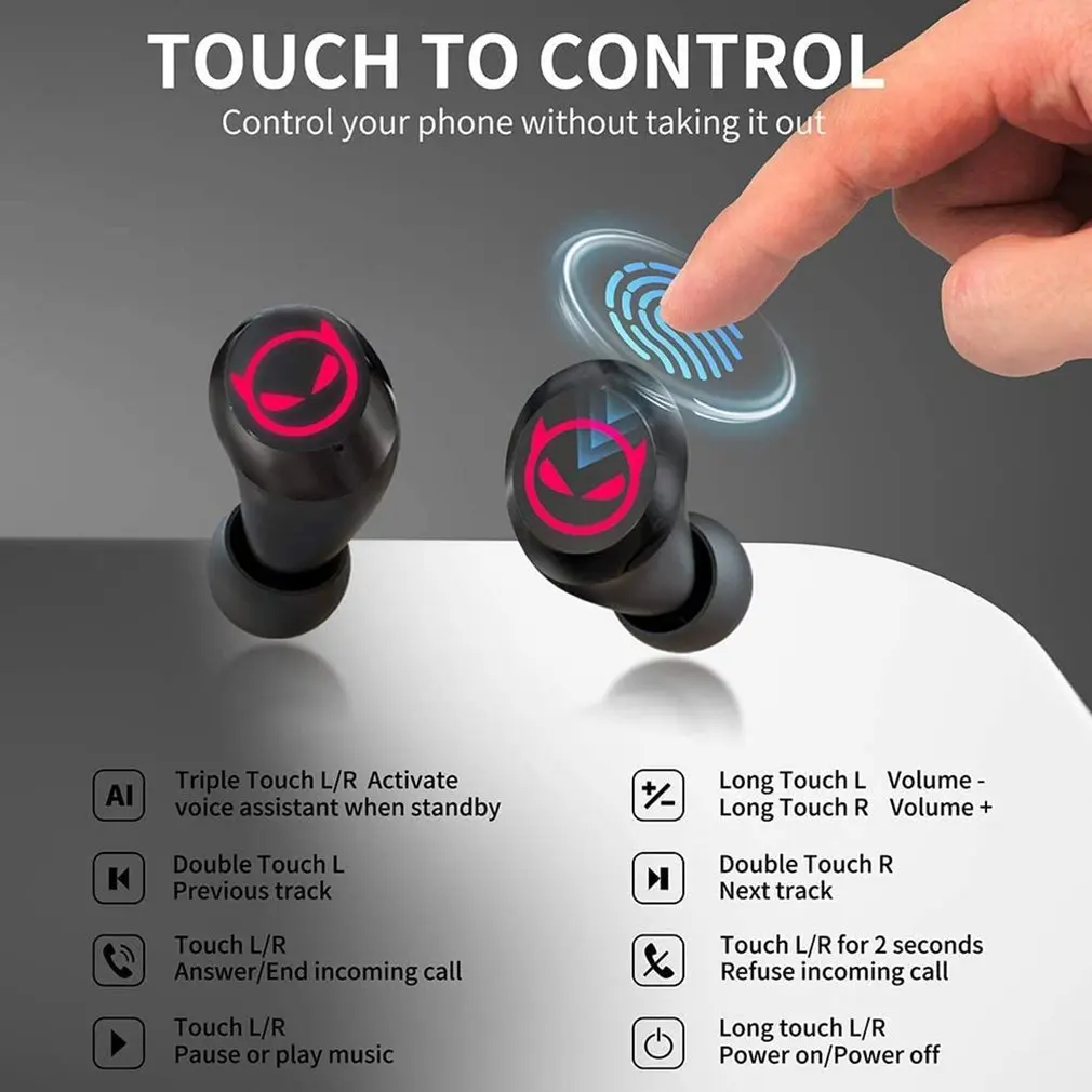 earphone bluetooth compatible wireless headphones earphones headset tws earbuds little devil cute anime gamer for oppo xiaomi free global shipping