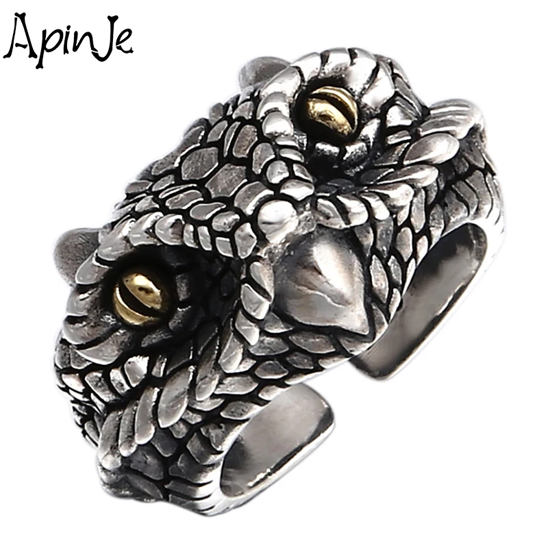 Apinje Real 925 Sterling Silver Open Ring for Men Jewelry Personality Creativity Chinese Zodiac Men Rings
