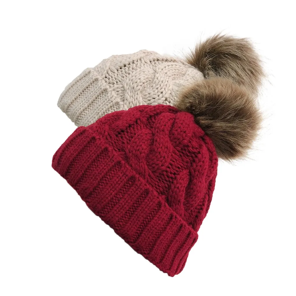 

Korea Style Women Casual Solid Stitching Beanies Hats Outdoor Plush Ball Hats Crochet Knit Beanie Cap Keep Winter Warm Caps #10