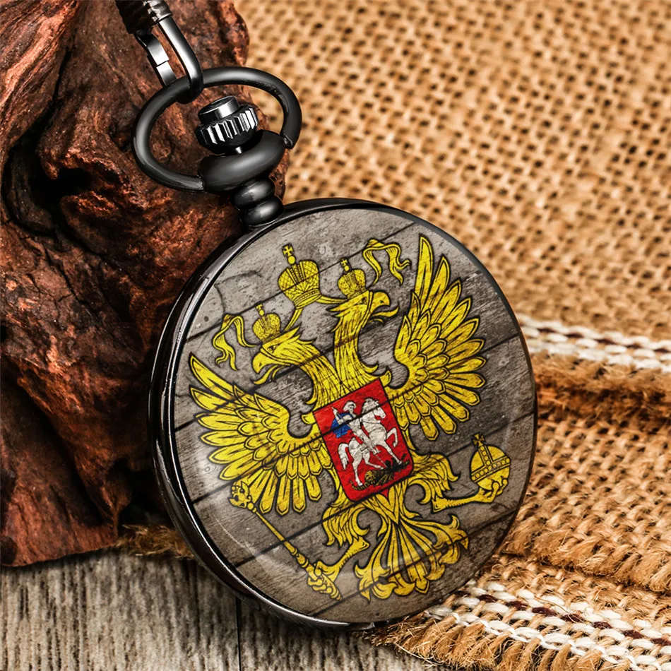 

Double-Headed Eagle Russia National Emblem Display Antique Collection Quartz Pocket Watch Retro Pendant Pocket Chain Clock